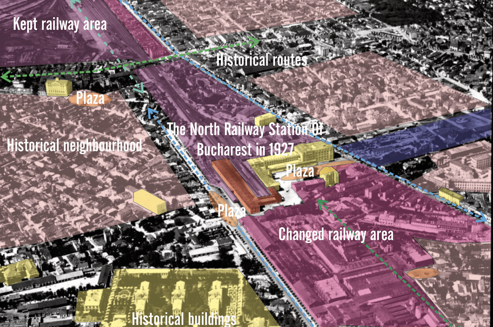 "Evolution of North Train Station Neighbourhood in Bucharest from 1927". Image by the Author (2025)