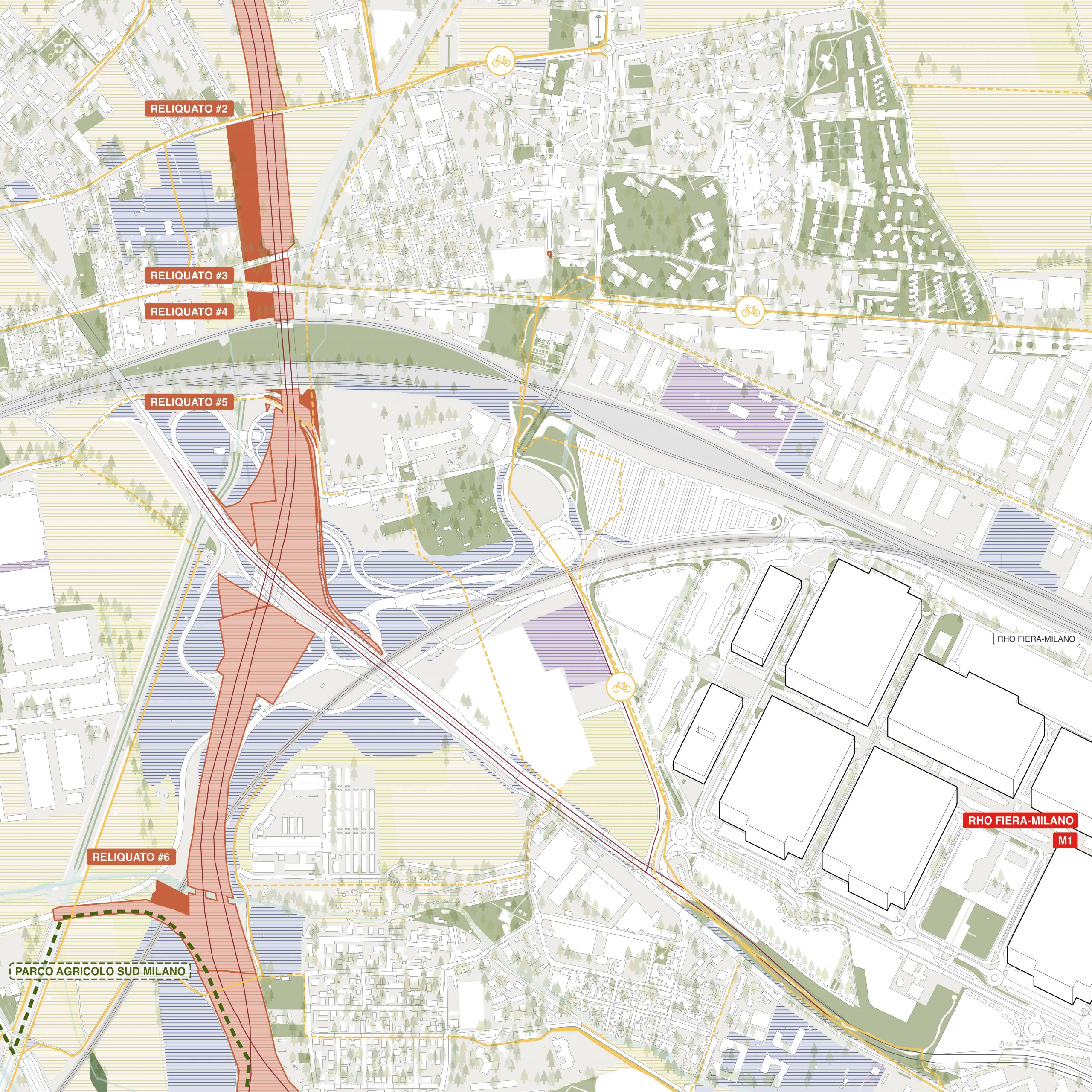 “Infrastructural and Mobility spaces in the node of A50 West Ring Road and Rho-Fiera Milano”. Image by the Author (2025)