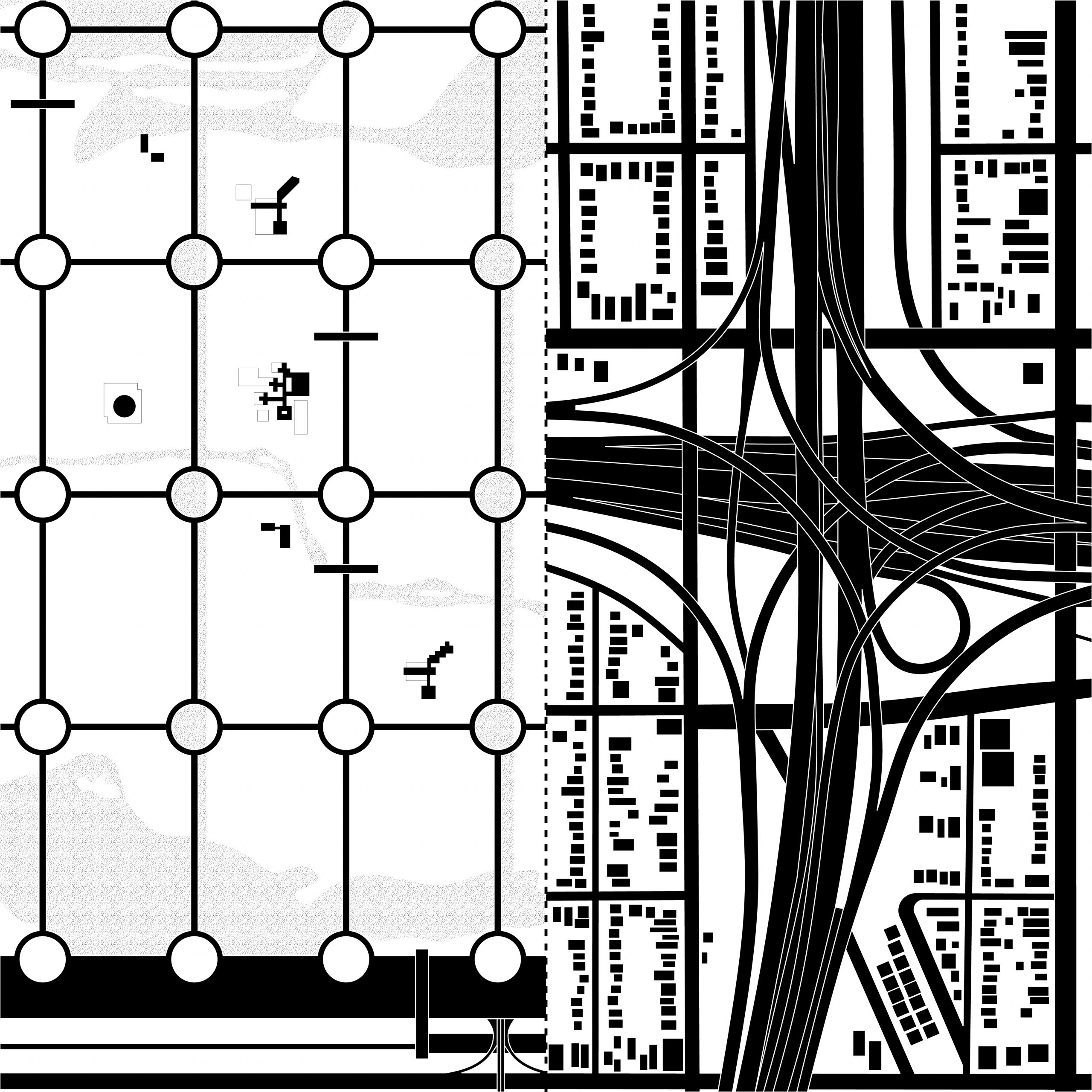"Comparative drawing of Jellicoe’s Motopia vs an American interstate junction, digital drawing". Drawing by the Author (2025)