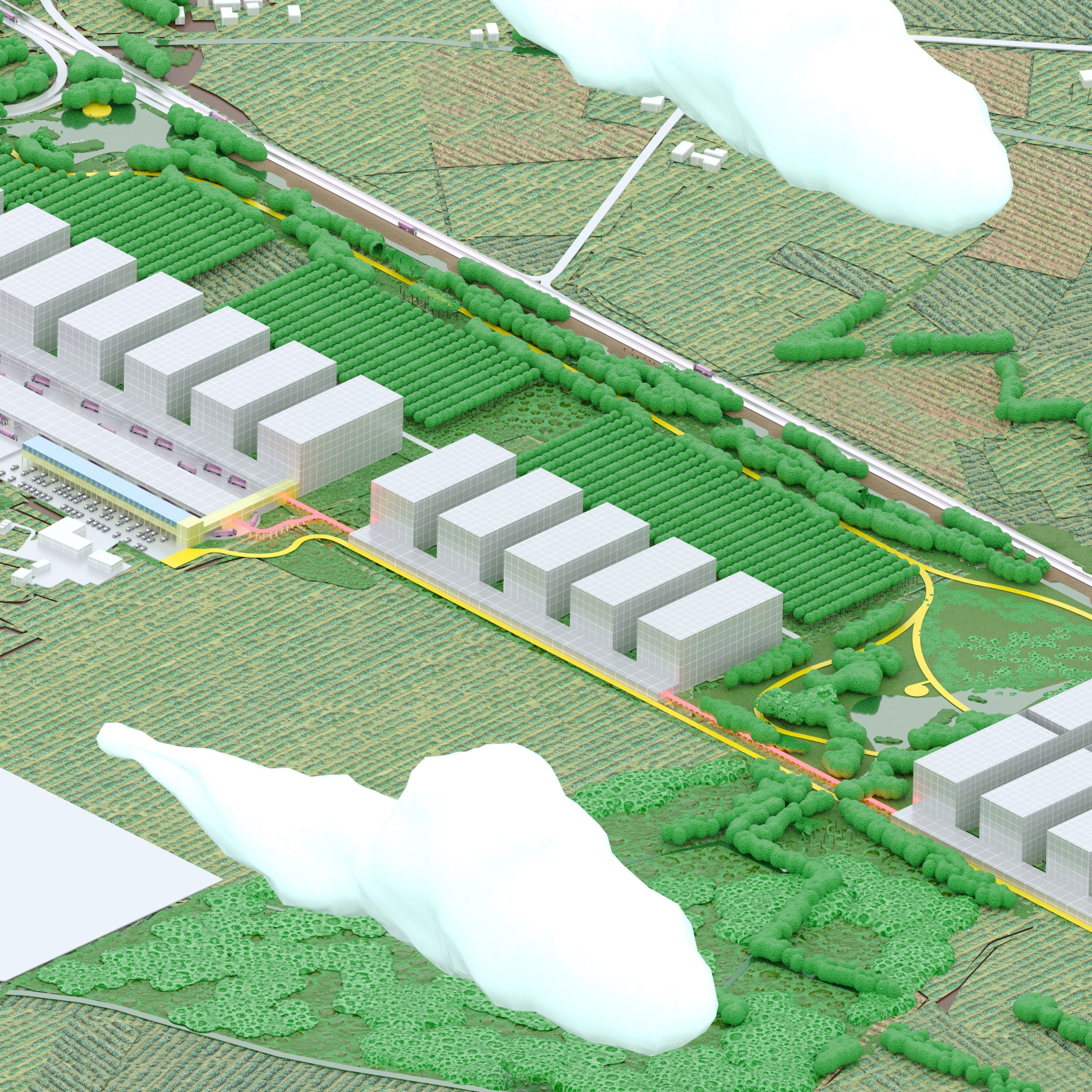 "Project for a fulfillment center in Villamarzana (Rovigo)". Render image by the Authors (2023)